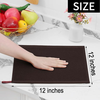 Homaxy 100% Cotton Waffle Weave Kitchen Dish Cloths, Ultra Soft Absorbent Quick Drying Dish Towels, 12 x 12 Inches, 24-Pack, Dark Brown