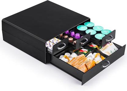SZQINJI Coffee Pod Organizer 72/96 Pods Coffee Capsule Holder 2-Tier Coffee Pod Storage 4-Drawer Compact, Compatible with Keurig K-cup & Nespresso Capsule