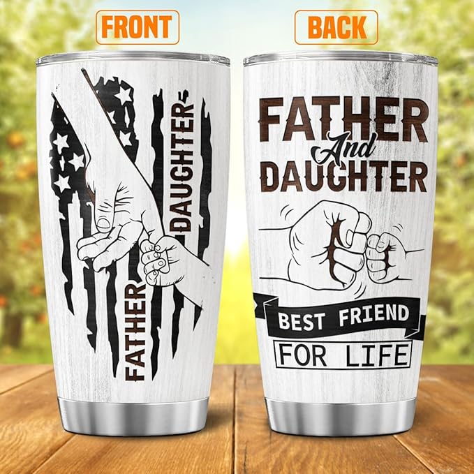 Father and Daughter Best Friend for Life Gift, 20oz Insulated Stainless Steel Tumbler, Unique Holding Hands Fist Bump Design, Birthday, Christmas, Father's Day
