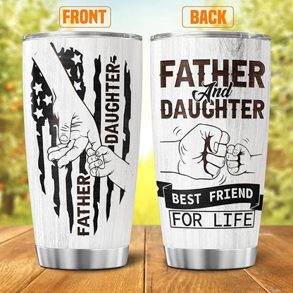 Father and Daughter Best Friend for Life Gift, 20oz Insulated Stainless Steel Tumbler, Unique Holding Hands Fist Bump Design, Birthday, Christmas, Father's Day