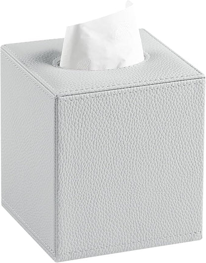 JLAMBOM PU Leather Tissue Box Cover Square Tissue Box Holder with Magnetic Closure, Decorative Tissue Holder for Bathroom Bedroom Office (Grey)
