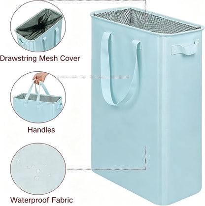 efluky Slim Laundry Basket, Narrow Laundry Hamper with Handles, Collapsible Dirty Clothes Hamper, Tall Laundry Bin for Laundry Room, Dorm and Bedroom, 19.8 Gallon (75L) Sky Blue
