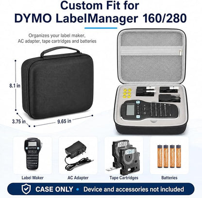 PAIYULE Case Compatible with DYMO Label Maker LabelManager 160/280 Portable Label Maker, Tag Printer Storage Organizer for AC Adapter, Tape Cartirdges and More Accessories(Box Only) Gray
