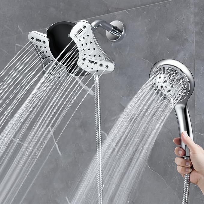 GRICH 1.8GPM Shower Head with Handheld Spray Combo: 2 in 1 Rainfall Shower Heads high pressure & Handheld Shower Head, 9 Spray Modes/Settings Detachable Shower Head with 60 Inch Hose, Chrome