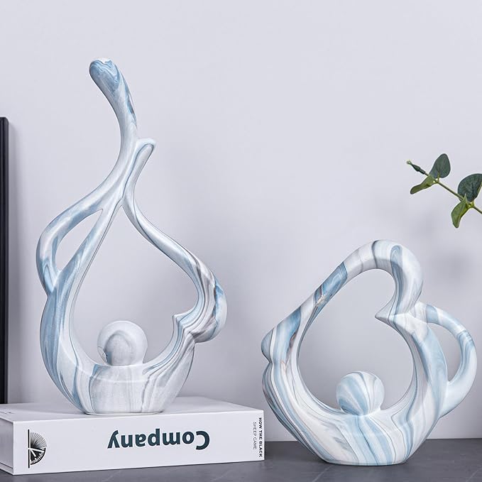 Sculptures Home Decor Ceramic Statue, Blue Sculpture Living Room Table Decor, Shelves Decor Dining Room Table Centerpieces, Abstract Art Coffee Table Decoration, Heart Statue