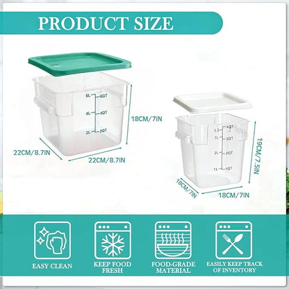 Lallisa 4 Pcs 8 Qt and 4 Qt Clear Food Storage Containers with Lids, Handles and Scales, Commercial Grade Square Containers Polycarbonate Air Tight for Home Storage Kitchen Restaurant(White, Green)