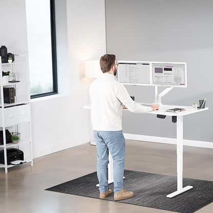 VIVO Electric 63 x 32 in Standing Desk, Memory Height Adjustment, 176 lb Frame Support, 2E Series, White Top White Frame, DESK-KIT-2E1W