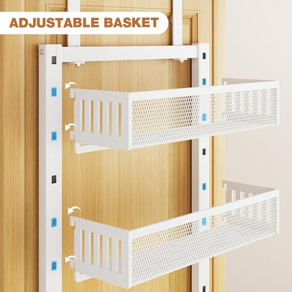 Pantry Door Organizers and Storage, 6-Tier Large Metal Heavy-Duty Frame Over the Door Spice Rack, 2 in 1 Wall-Mounted or Hanging shelf for Kitchen, Bathroom, Laundry Room, Bedroom, Closet &Nursery