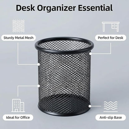 Pen Holder Mesh Pencil Holder Metal Pen Holder Pencil Holder for Desk Office Pen Organizer Black, 8 Pack