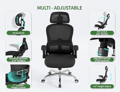 Ergonomic Office Chair: 400LBS Computer Desk Chair Comfy-Black Big and Tall Office Chair with Lumbar Support & Headrest-Gaming Chairs for Adults-Executive Office Rolling Chairs for Home Work