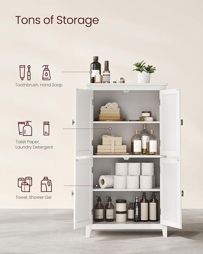 VASAGLE Floor Storage Cabinet, Freestanding Storage Unit with 4 Doors, Adjustable Shelves, 11.8 x 23.6 x 43.3 Inches, for Entryway, Bathroom, White UBBC552P31