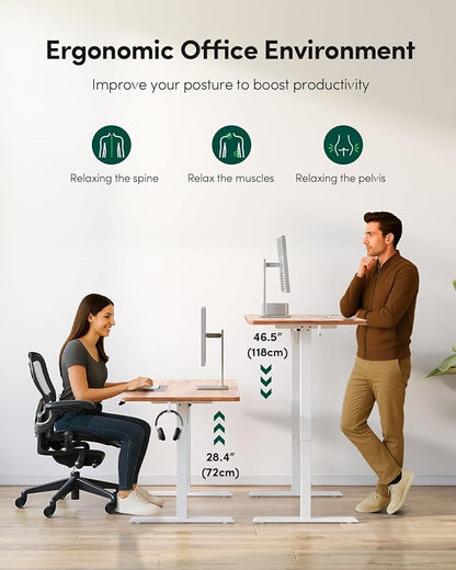 FEZIBO One-Piece Standing Desk Adjustable Height Stand up Home Office Desk, 32x20 Inch Electric Standing Computer Desk, with 4 Memory Presets, Headphone Hook, Light Rustic