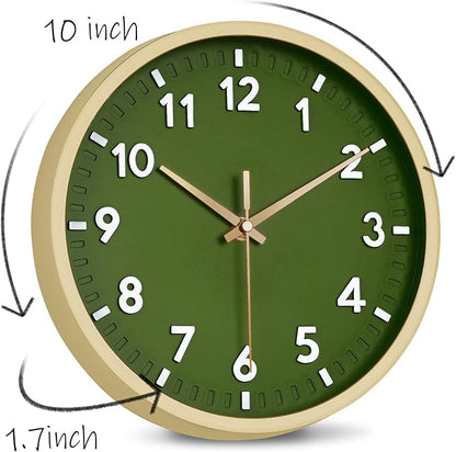 HIPPIH Wall Clock 2 Pack, 10 Inch Modern Wall Clocks Battery Operated, Non Ticking Silent Wall Clock, Simple Small Analog for Living Room, Bedroom, Kitchen, School, Office, Green