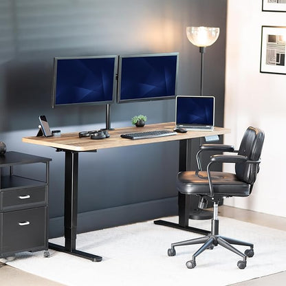VIVO Electric 60 x 24 in Dual Motor Sit Stand Desk, Memory Height Adjustment, 2B Series, Reclaimed Wood Top Black Frame, DESK-KIT-2B6P