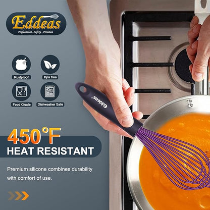 Silicone Whisk, Eddeas Whisk Non-Scratch Coated Whisks set of 3-Heat Resistant(450°F) Kitchen Wisk, Balloon Egg whisk Perfect for Blending, Whisking, Beating & Stirring, Purple