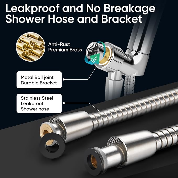Cobbe 9-Function Shower Head with Built-in Power Spray, 1.8 GPM Water Saving ON/OFF Toggle Switch, High Pressure Handheld Showerhead with 1-Click Pause Button, Brass Bracket & 6ft Hose, Brushed Nickel