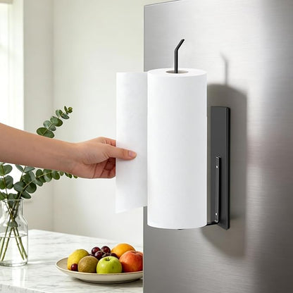 Paper Towel Holder, Magnetic Paper Towel Holder for Fridge, Toilet Paper Roll Holder Magnet Towel Rack Wall Mount Fridge Organizer for Paper Towels Rolls Bathroom Pantry RV Kitchen Storage