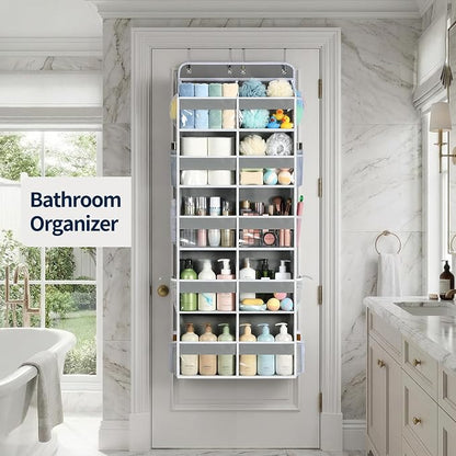 Yecaye Over The Door Organizer, 5 Tier Extra Large Behind Door Storage of 10 Compartments, 80lbs Heavy Duty Door Organizer Hanging with Clear Window for Closet Bedroom Pantry Bathroom, Grey