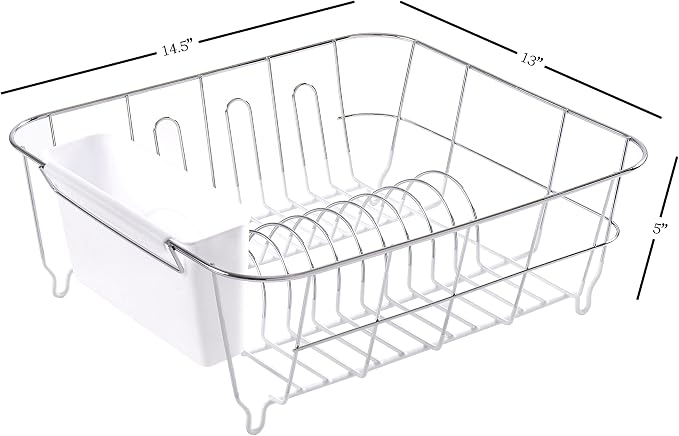 Sweet Home Collection 2 Piece Dish Drying Rack Set Drainer with Utensil Holder Simple Easy to Use Fits in Most Sinks, 14.5" x 13" x 5.25", White (Pack of 12)