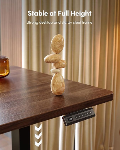 FEZIBO One-Piece Standing Desk Adjustable Height Stand up Home Office Desk, 32x20 Inch Electric Standing Computer Desk, with 4 Memory Presets, Headphone Hook, Black Walnut