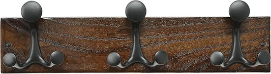 SKOLOO 17-Inch Walnut Wood Coat Rack Wall Mount with 3 Triple Hooks - Ideal for Family Entrances, Classrooms, and Pet Supplies Storage - Perfect Coat Hooks for Wall