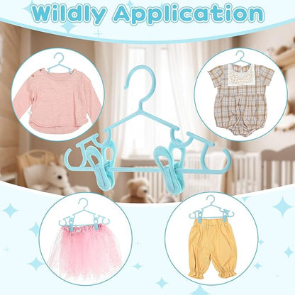 Hsei 5/10/40 Pack Baby Hangers with 10/20/80 Clips, Plastic Kids Pants Hangers for Nursery Closet Top and Bottom Clothes Hanger Set for Newborn Infant Toddler(120 Packs Total,Sky Blue,10.6 Inch)