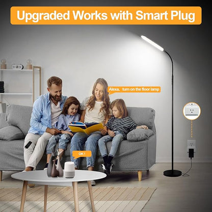 Floor Lamp, 18W 1800LM Super Bright LED Floor Lamp with Remote & Works with Smart Plug, Dimmable Timing Eye Caring Reading Lamps Floor Standing for Living Room Bedroom Office