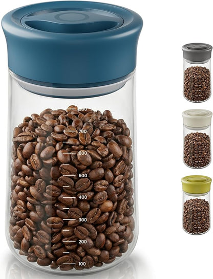 LAKUMIQI Overnight Oats Containers with Lids, 27oz Glass Jars with Airtight Lids, One-Hand 90° Twist-Off Wide Mouth Food Storage for Coffee Bean, Chia Pudding, Meal Prep, Pantry, Blue