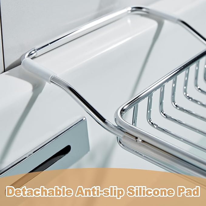 Stainless Steel Bathtub Caddy Tray, Expandable Bath Tub Tray Table, Adjustable Bathroom Tray, Bath Organizer Tub Shelf,Black,26.8~35.4in