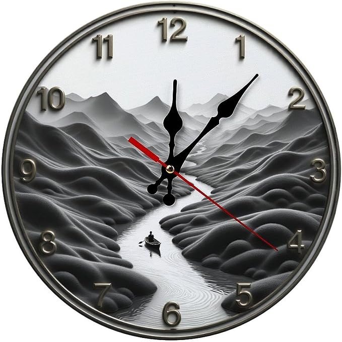 Wall Clock， Serene Landscape Non Ticking Wall Clocks Battery Operated， Grey Wooden Wall Clocks for Kitchen， Living Room， Bedroom， Office， Bathroom Decorative 25 * 25cm