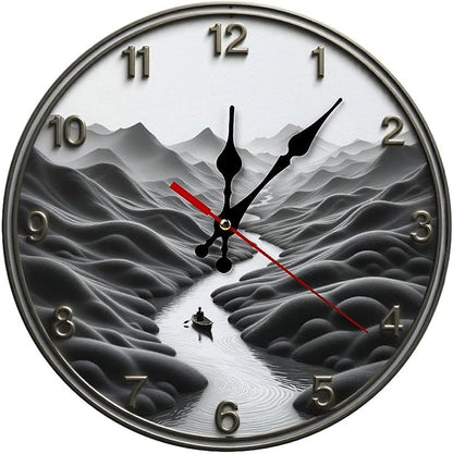 Wall Clock， Serene Landscape Non Ticking Wall Clocks Battery Operated， Grey Wooden Wall Clocks for Kitchen， Living Room， Bedroom， Office， Bathroom Decorative 25 * 25cm
