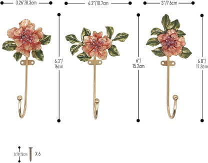 Vintage Flower Shaped Decorative Wall Hooks Rack Hangers for Hanging Clothes Coats Towels Keys Hats, 3 Pack Antique Metal Mounted Wall Hook