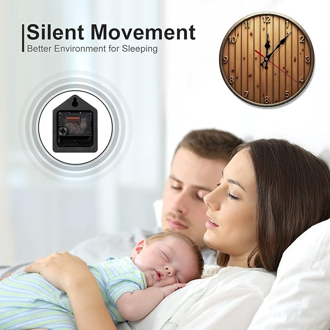 Wall Clock， Rustic Wooden Wall Clocks Battery Operated， Brown Wooden Wall Clocks for Kitchen， Living Room， Bedroom， Office， Bathroom Decorative 25 * 25cm