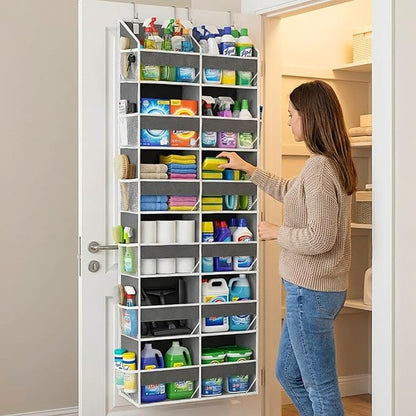 Over the Door Organizer 6 Tiers, Extra Large Behind Door Storage of 12 Compartments, 80 lbs Weight Capacity Hanging Storage Organizer with Clear Window Kids Toys, Shoes, Diapers, Room storage