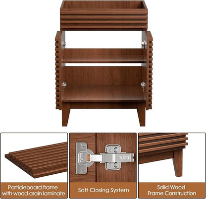 ROOMTEC 24" Bathroom Vanity, Mid-Century Freestanding Bathroom Cabinet Vanity with Storage, Particleboard Frame with Wood Grain Laminate, Walnut (Sink Basin Not Included)