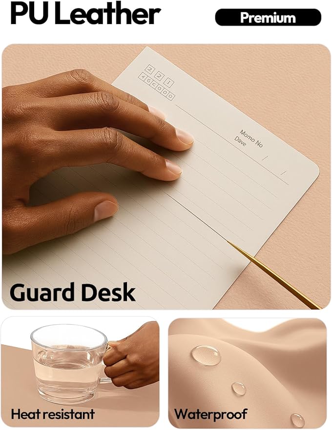 YSAGi Leather Desk Protector, Office Mat, Large Mouse Mat, Non-Slip PU Leather Blotter, Laptop Desk Pad, Waterproof Writing Pad for Office and Home (Latte, 31.5" x 15.8")