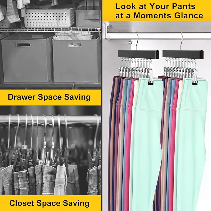 Legging Organizer for Closet, Pants Hangers with Clips Holds 20 Leggings, Jeans, Hats, Shorts, Socks, 360° Rotating Space Saving Hanging Clothes Organizer for Closet Organizers and Storage 4Pcs