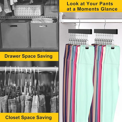 Legging Organizer for Closet, Pants Hangers with Clips Holds 20 Leggings, Jeans, Hats, Shorts, Socks, 360° Rotating Space Saving Hanging Clothes Organizer for Closet Organizers and Storage 4Pcs