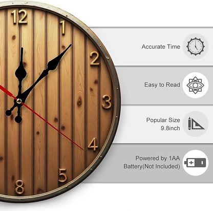 Wall Clock， Rustic Wooden Wall Clocks Battery Operated， Brown Wooden Wall Clocks for Kitchen， Living Room， Bedroom， Office， Bathroom Decorative 25 * 25cm