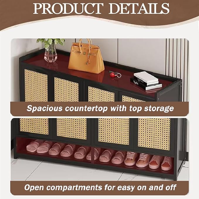 qeknxks7-Tier Bamboo Shoe Cabinet，Shoe Storage Cabinet with Doors, 36-40 Pairs Freestanding Shoes Cabinet Organizer, Large Shoe Cabinet for Entryway, Hallway, Living Room
