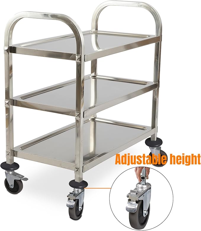 HLC Upgrade 3 Tier Heavy Duty Commercial Grade Utility Cart Kitchen Trolley Serving Cart with Wheels Stainless Steel Rolling Cart Storage Shelf for Hotel Restaurant Bar Home Use L30 x W16 x H33 Inch