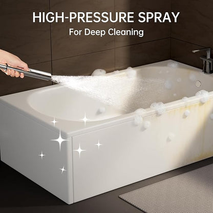 Veken All Metal 10" Shower Head with Handheld, Luxurious Square Double Rain Shower Heads with Spray Combo, Dual High Pressure Detachable Rainfall Showerhead with Extension Arm, Long Hose,Chrome,Sliver