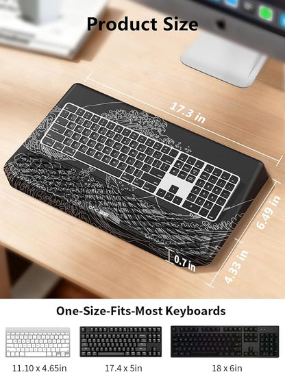 2-in-1 Ergonomic Keyboard Stand with Wrist Rest, Comfy Keyboard Riser Holder with Massage Design, Black Wave of Kanagawa