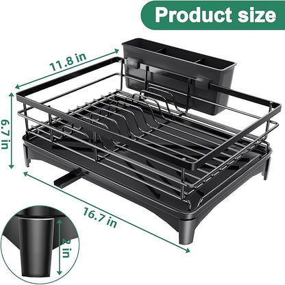 Dish Drying Rack for Kitchen Counter - Large Dish Rack with Removable Drainboard & Utensil Holder, Rustproof Metal Dish Drainer for Kitchen Sink