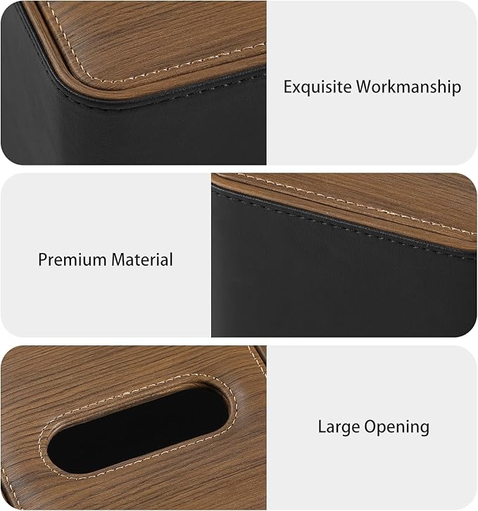 Cretkhp Tissue Box Cover Square, Modern PU Leather Tissue Holder with Magnetic Closure for Bathroom NightStands, Decorative Square Tissue Box Holder (Black)