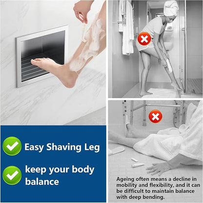 Qeke Shower Foot Rest for Shaving Legs, 304 Stainless Steel Footrest Niche with Shaving Holder, Recessed Shower Niche for Shaving Legs, Matte White