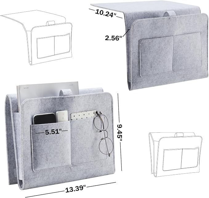 YOUDENOVA Bedside Caddy, Bedside Organizer for Dorm Room, Bunk Bed, Light Grey