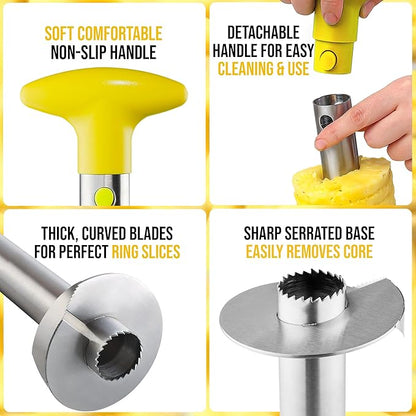 Zulay Kitchen Pineapple Corer and Slicer Tool – Stainless Steel Pineapple Cutter with Eye Remover Tool – Ergonomic Handle & Easy Core Remover – Reinforced Heavy-Duty Blade – Yellow