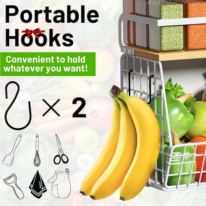 Ofiray-home Magnetic Shelf for Fridge with Wood Lid, Fruit Potato and Onion Storage Bins, Pantry Organizers & Storage, Large Container Magnetic Spice Rack for Refrigerator, Kitchen Counter (White, 1)
