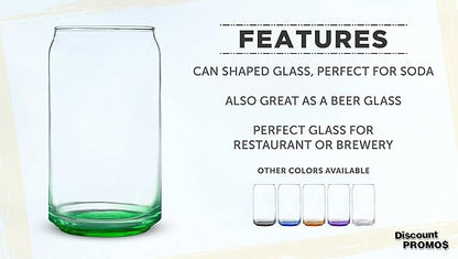 DISCOUNT PROMOS Beer Can Glasses Set of 10, 16 oz. Pint Sized, Soda Can Shape, Glassware, Green